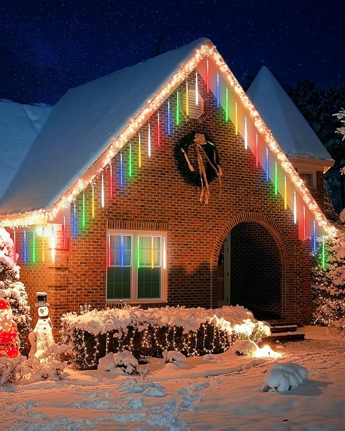 iBaycon 20 Tubes 640 LED Meteor Shower Rain Lights, 15.7 inches Cascading Icicle Lights Waterproof Outdoor, Connectable Falling Raindrop Light with Timer for Holiday Party Christmas Decorations