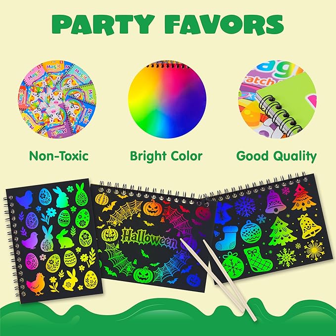 JOYIN 24 Pack Rainbow Scratch Art Notebook, Party Favors for Kids, Art Crafts Kit, Goodie Bags Stuffers for Girls Boys, Return Gifts for Birthday, Classroom Prizes, Bulk Gifts for Valentines Easter