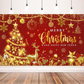 Red Gold Christmas Backdrop - Merry Christmas Banner for Xmas New Years Eve Party Decorations, 71x43inch