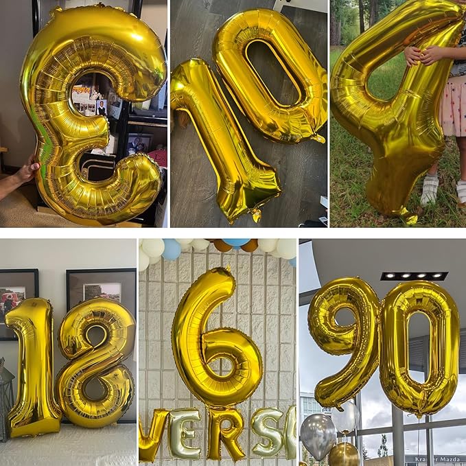 Smlpuame 40 inch Number Balloon 0-9 Gold Large Number 9 Balloons,Digital Balloons for Birthday Party Celebration Decorations Supplies, Helium Foil Number Balloons for Wedding Anniversary