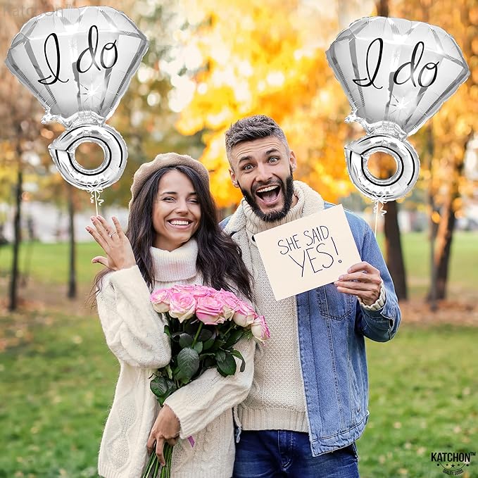 KatchOn, Silver 2-Piece Diamond Ring Balloon - 25 Inch, Engagement, Wedding, Bridal Shower & Bachelorette Decorations