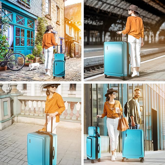 TRAVELARIM Hard Shell Luggage Sets with Spinner Wheels 4 Piece, Expandable Large Suitcases with TSA Lock, Travel Large Suitcase Set, Teal Luggage Set