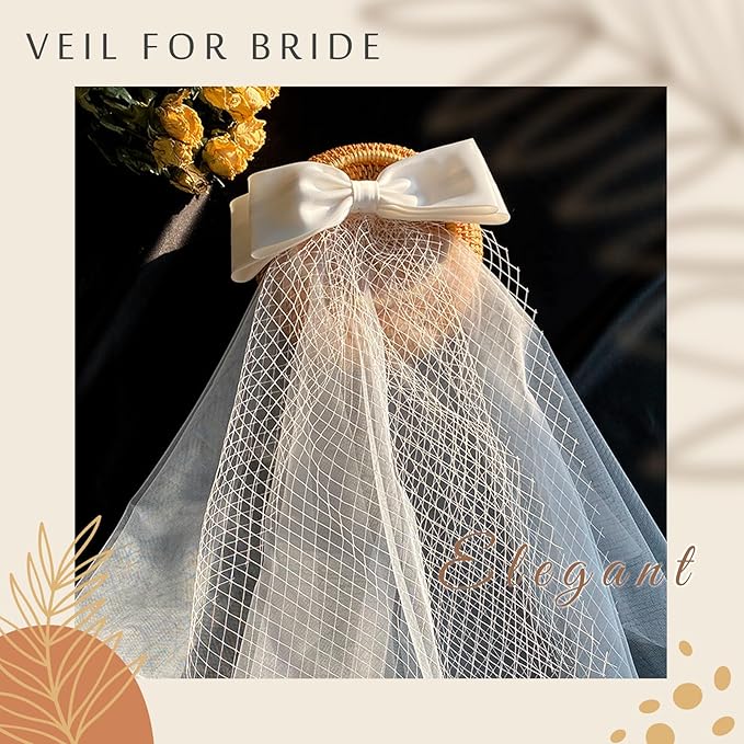 Bridal Veil Bachelorette Party Veil White Bow Wedding Veil Elegant Tulle Layer Hair Clip for Women and Girls