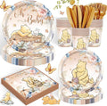 120PCS Fall Vintage Winnie Bear Party for Babyshower Supplies Classic Bohemia Bear Party Autumn Pumpkin Decorations Boho Neutral Winnie 1st Birthday Plates Napkin Cups Tableware Set for 20 Guests