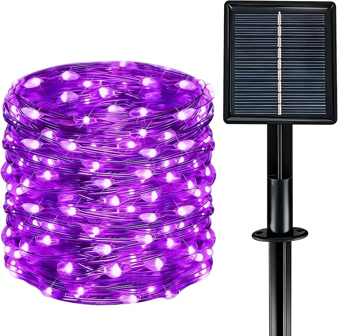 Solar String Lights Outdoor Waterproof 33ft 100LED 8 Modes Twinkle Lights Solar Fairy Lights for Patio, Garden Yard Party Wedding Tree Christmas Halloween Decoration, Purple
