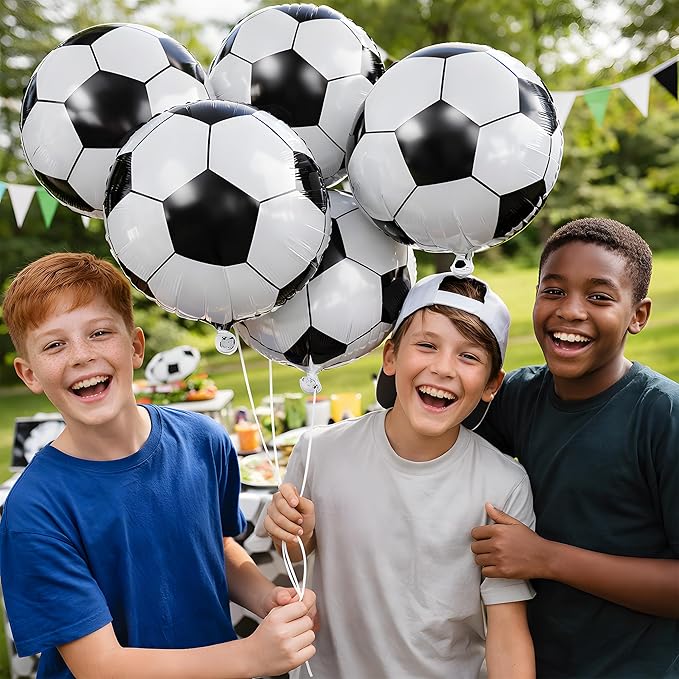 Soccer Party Decorations - 18 Inch Soccer Balloons for Soccer Sports Theme Birthday Party Favors Suppiles | 6 Pcs Foil Mylar Helium Balloons for Soccer Game Day Decorations