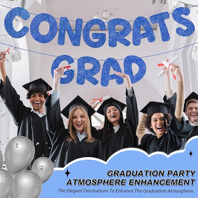 Fulmoon Pre Strung Congrats Grad Banner Glitter Congratulations Banner College Graduation Sign Class of 2026 Grad Party Decorations for High School University Graduation Party Favor(Dark Blue)