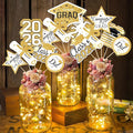 OuMuaMua Graduation Decorations Class of 2026-30pcs White and Gold Graduation Table Centerpieces Sticks Table Toppers with Lights for College High School Congrats Grad Party Supplies