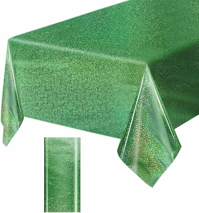 1 Pack Green Iridescent Plastic Tablecloth Disposable 54 × 108 Inch Glitter Holographic Foil Table Cloth Plastic Laser Rectangle Table Cover for Birthday Wedding Disco Party