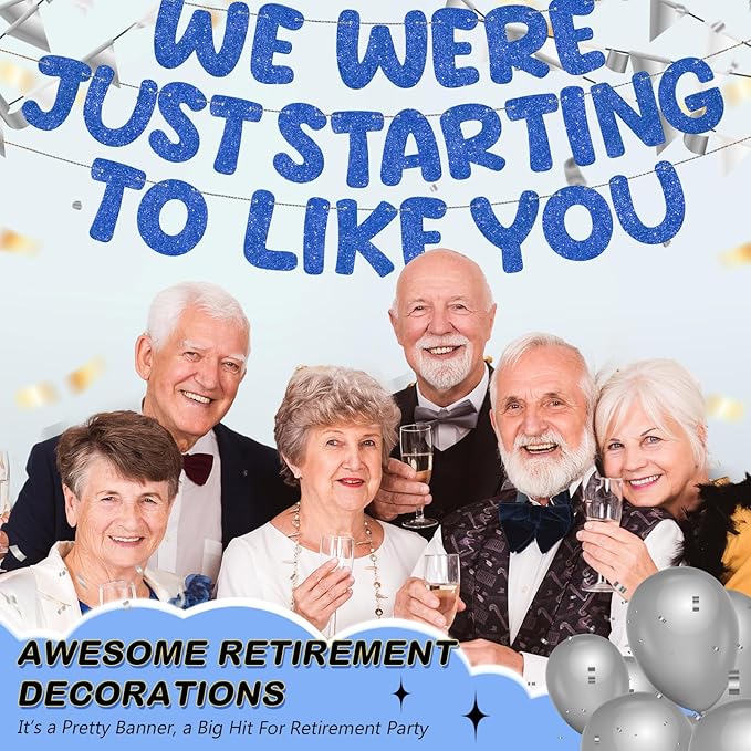 Fulmoon We Were Just Starting to Like You Banner Going Away Party Retirement Sign Farewell Decorations Good Luck Goodbye Moving Graduation Party Supplies and Gifts(Navy Blue)