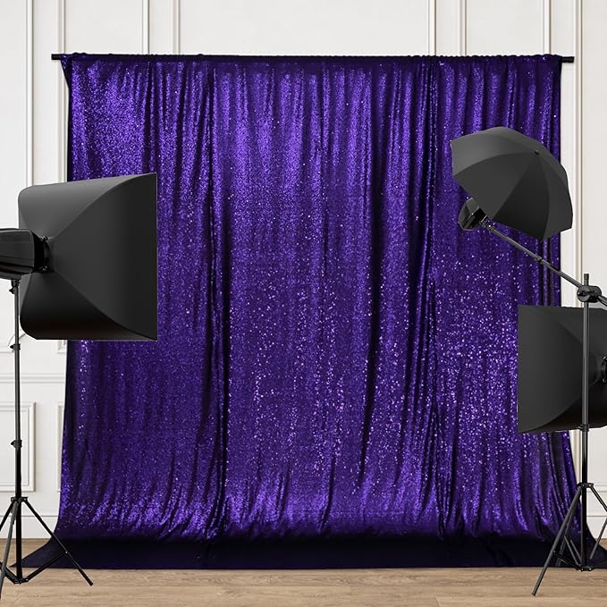 PartyDelight Purple Sequin Backdrop 6x6ft - High Density 3mm Shimmer Sequin Background with 4-Inch Rod Pocket, Sparkly Photography Curtain for Birthday, TikTok, Mermaid & Party Decor