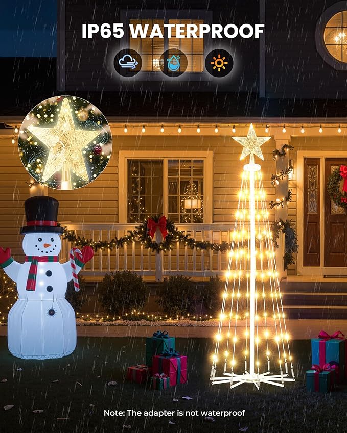 LED Christmas Cone Tree Light with Remote, 4 Feet 110 LED Outdoor Lightshow Christmas Tree with Star Topper, Dimmable Artificial Christmas Tree for Porch Yard Patio Indoor Decorations, Warm White