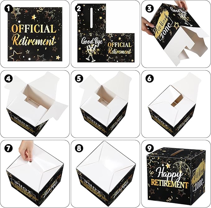 Funrous 51 Pcs Retirement Card Box Advice & Well Wishes Cards for Women Men Happy Retirement Party Decorations Going Away Party Favors(Black and Gold)