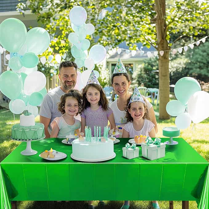 2pcs Green Foil Tablecloth 54*72 Inch Jungle Safari Wild One Birthday Party Table Cloths Plastic Disposable Waterproof Table Cover for Christmas Wedding Baby Shower Graduation Party Supplies