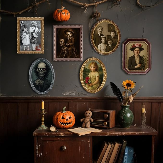 Halloween Decorations Indoor Scary Wall Decor, 6Pack 3D Changing Face Moving Picture Frames Portrait, Gothic Horror Poster Castle Haunted House Mansion Decor Decoration Party Supplies