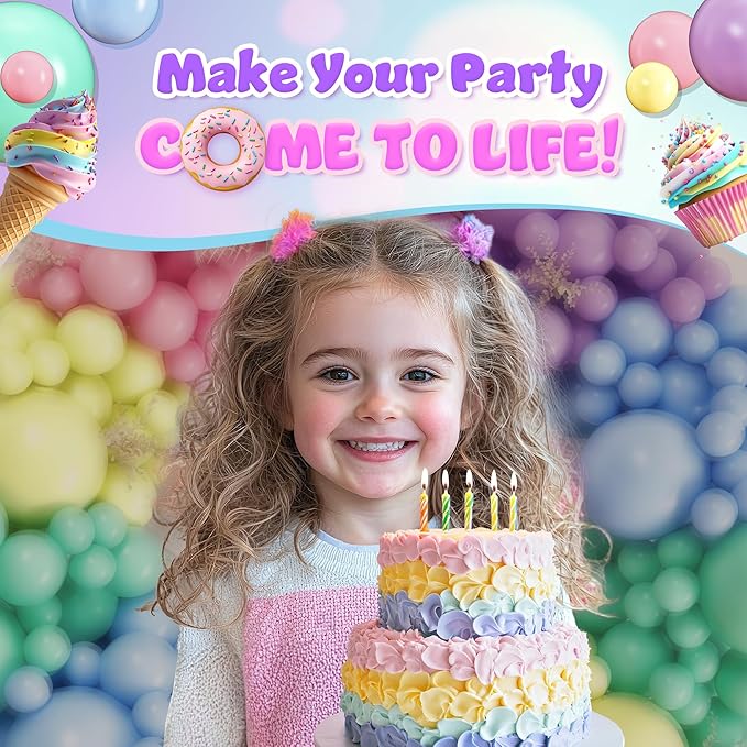 100 Pastel Balloons for Parties – 10 Inch Latex for Easter Party Decorations or Rainbow Supplies - Blue, Purple, Yellow, Green and Pink Balloons for Ice Cream, Donut, Sprinkle, Birthday