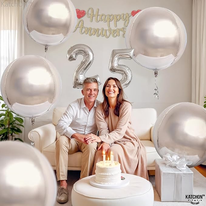 KatchOn, Huge Metallic Silver Balloons - 22 Inch, Pack of 12 | 4D Round Mylar Balloons for Silver Party Decorations, Birthday Party, Graduation Decorations 2026, Wedding, Engagement
