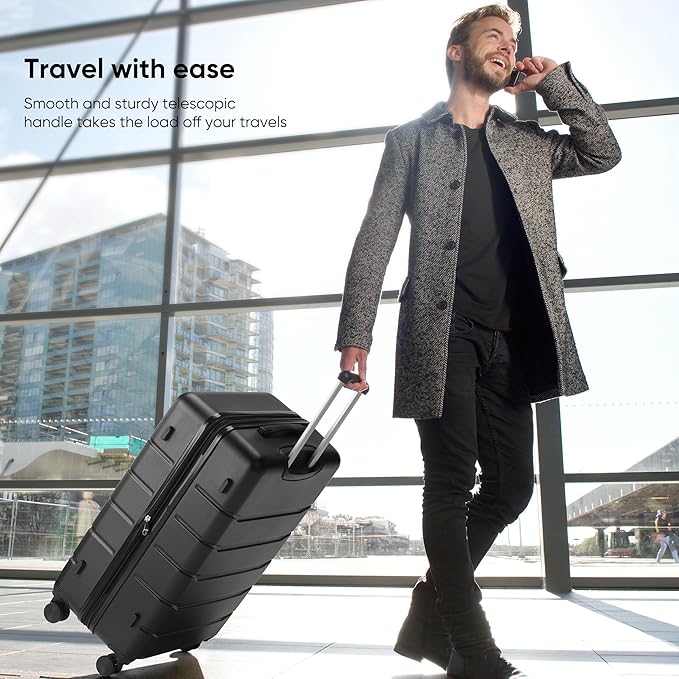 OLIXIS 28 Inch Luggage, Hardside Checked Suitcase with Spinner Wheels, Lightweight ABS Hard Shell Travel Luggage, TSA Approved Lock, Expandable Large Suitcase for Business & Travel–Black