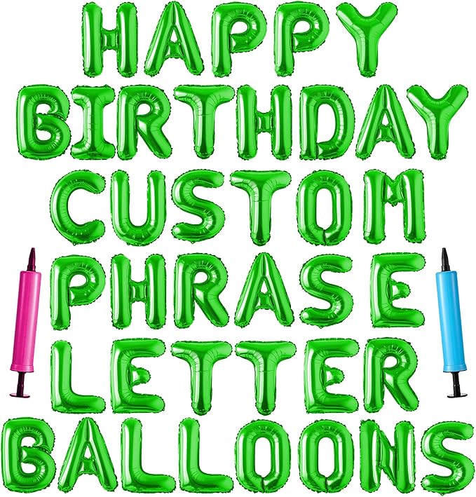 Happy Birthday Balloon Banner Custom Phrase Balloons letter 16 inch Personalized Alphabet Letters Foil Mylar Balloons (Green)