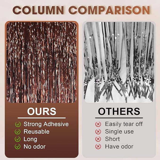 3.3 x 6.6 ft Foil Fringe Backdrop Curtains, Tinsel Streamers Party Decorations, Fringe Backdrop for Birthday, Baby Shower, Gender Reveal, Graduation (9, Brown)