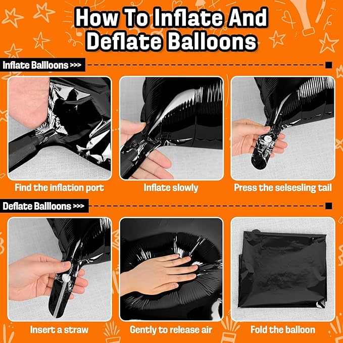 Black and Orange Square Foil Balloons Wall, Double Sided Chrome Black Orange Balloons Tunnel Arch Kit Backdrop for Halloween Birthday Trick or Treat Spooky Ghost Party Bar Graduation Decoration