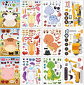24 Sheets Make a Face Sticker Sheets for Kids Todders Activities, Make Your Own Stickers with Unicorns Dinosaur Construction and Farm Animals for Kids Birthday Party Favor Supplies Craft
