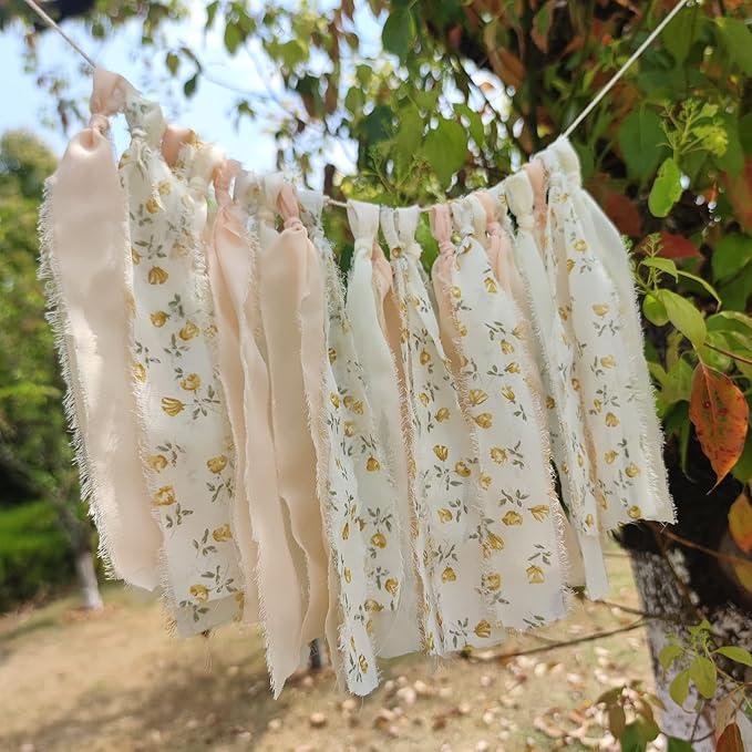 Peach Floral Chiffon Tsaasel Garland for Wedding Birthday Bridal Shower Bachelorette Engagement Party Backdrop Room Decor Photo Booth Hanging Decor