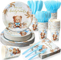 350 Pcs Bear Baby Shower Party Supplies We Can Bearly Wait Paper Plates Napkins Cups and Plastic Cutlery Party Tableware Set for Bear Baby Shower Birthday Decorations, Serves 50
