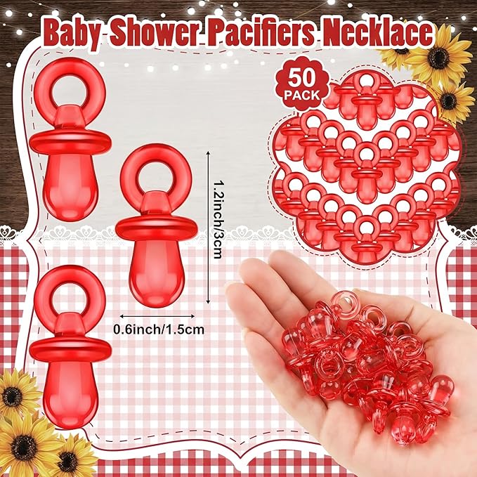 Thyle 51 Pcs BBQ Themed Baby Shower Game BBQ Pacifier Hunt Sign and 50 Acrylic Pacifiers for Baby Shower Decorations Gender Reveal Table Centerpiece Pregnancy Party Supplies