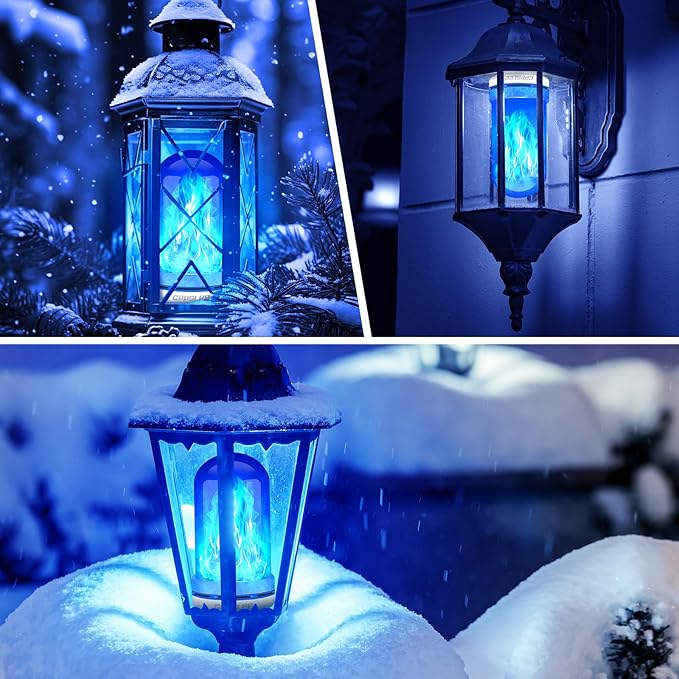 CPPSLEE Upgraded LED Flame Light Bulbs, 4 Modes Flickering Light Bulbs, E26 Base Fire Flame Bulb for Halloween Decorations Outdoor, Christmas Lights Patio Indoor Home Decor (Blue, 2 Pack)