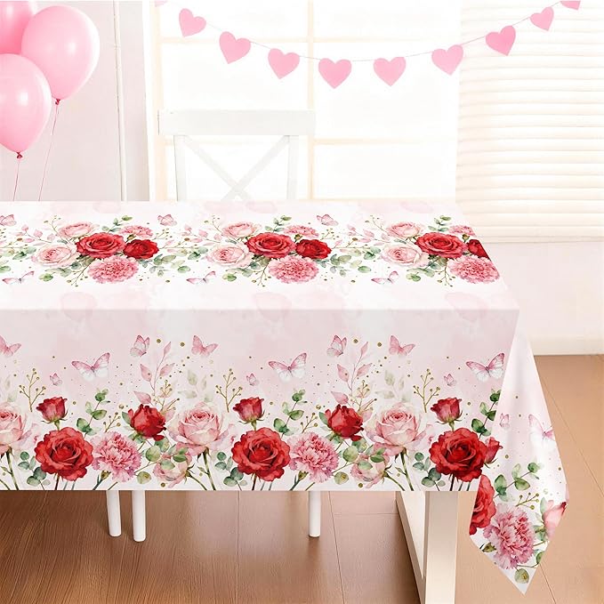 Childom 3 Pack Mothers Day Decorations,Mothers Day Tablecloth,54" x 108" Disposable Plastic Table Cloth for Rectangle,Pink Table Cover for Mom Birthday,Party Supplies,Home,Dinner,Indoor,Outside