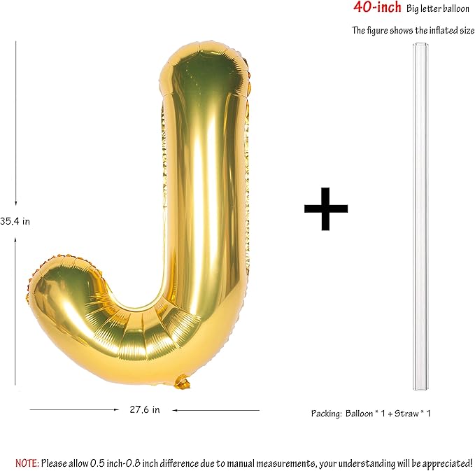 Letter Balloons 40 Inch Giant Jumbo Helium Foil Mylar for Party Decorations Gold J