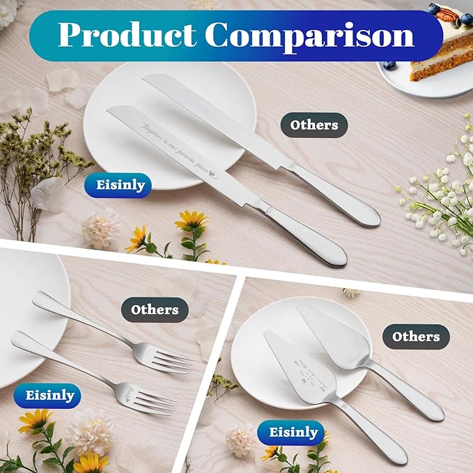 Cake Cutting Set for Wedding, Elegant Cake Knife and Server Set with Stainless Steel Forks, Cake Cutter and Pie Spatula for Couples Wedding Registry, Engagements, Anniversary, 4 Pcs, Silver