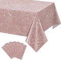 6 Pack Pink Rose Gold Birthday Tablecloth, Rose Gold Glitter Sequin Printed Plastic Table Cloth for Parties, Disposable Rectangle Pink Table Cover for Wedding Baby Shower Birthday Supplies, 54x108Inch