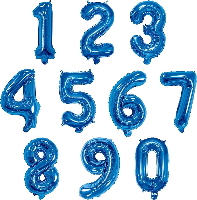 16 Inch Foil Mylar Number Balloons 0-9 for Party Decoration (Blue)