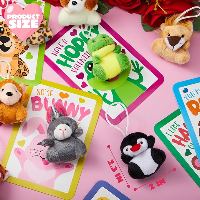 JOYIN 30 Packs Valentine's Day Gifts Cards with Plush Toy for Kids, Valentine's Plush Keychain Toy for Classroom Exchange Cards and Party Favor, Greeting Gifts, Game Prizes