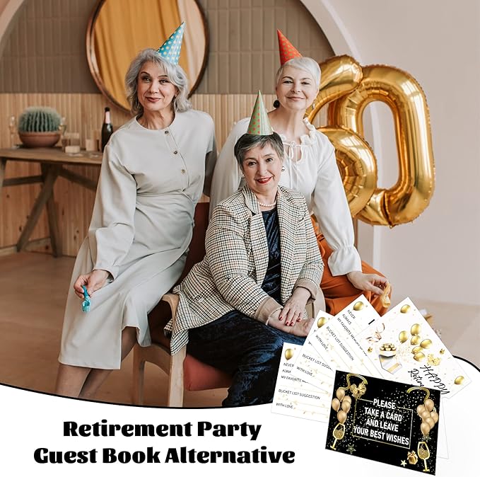 60PCS Retirement Card, Happy Wishes Card Box, Well Wish and Advice Congratulations Guest Book Cards, Retirement Party Favors and Going Away Party Decorations Supplies