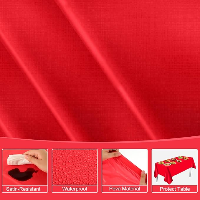 6 Pack Red Plastic Tablecloths, 54 x 108 Inch Valentine's Day Scalloped Tablecloth Disposable Red Table Cloths for Rectangle Tables Waterproof Table Covers for Anniversay Wedding Party