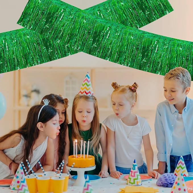 BEISHIDA 3 Packs Metallic Foil Fringe Garland Laser Green Wall Hanging Tinsel Fringe Banners for Car Floats Bridal Shower Wedding Birthday Easter Graduation Holiday Party Decoration(30 Feet)