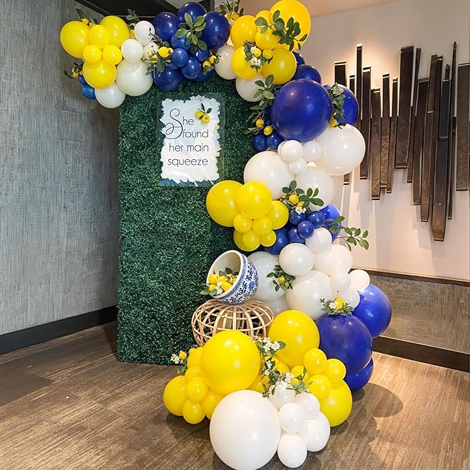 Royal Blue Yellow Balloon Arch Garland Kit, 129pcs Metallic Blue and Yellow White Gold Balloons Garland with 4D Foil Star Balloons for Baby Shower Anniversary Graduation Birthday Party Decorations