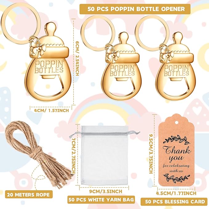 CHENGU Popping Bottle Openers Baby Shower Return Favors for Guests Bottle Opener Decorations and Souvenirs with Organza Bags Thank You Tags for Theme Party Favors (Keychain Style,151 Pieces)