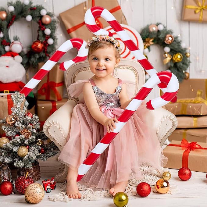 QIFU 3pcs 35 Inch Inflatable Christmas Candy Cane for Christmas Decorations, Indoor Outdoor Holiday Yard Xmas Decorations Gift Party Favor for Home