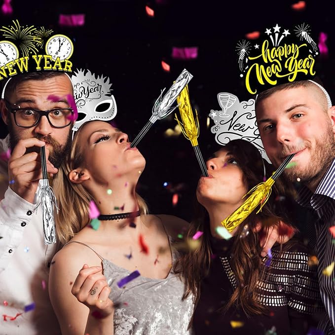 Openfly New Years Eve Party Supplies 2026 Happy New Year Headband Tiara New Year Fringed Noise Makers Party Favors