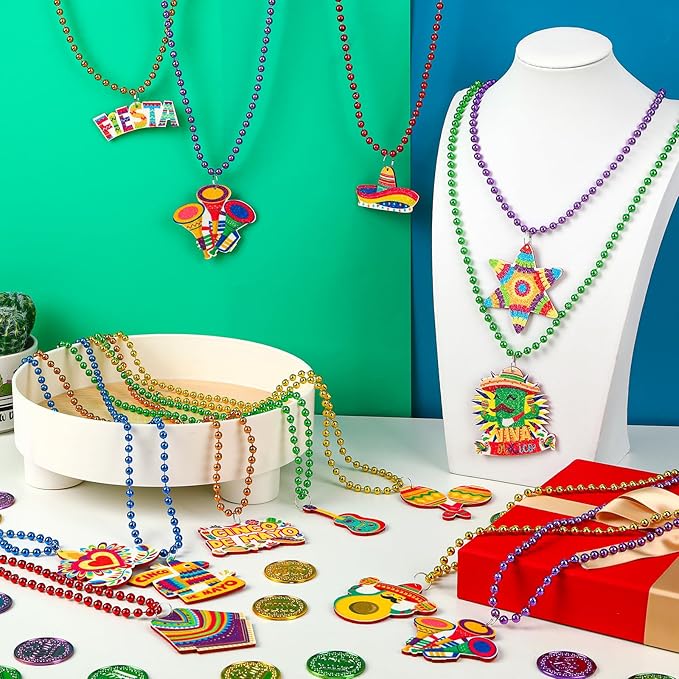 NOVWANG 24 Pcs Mexican Necklaces 12 Styles Cinco de Mayo Necklaces Multi Colors Fiesta Necklaces for Mexican Birthday Party Favors Supplies