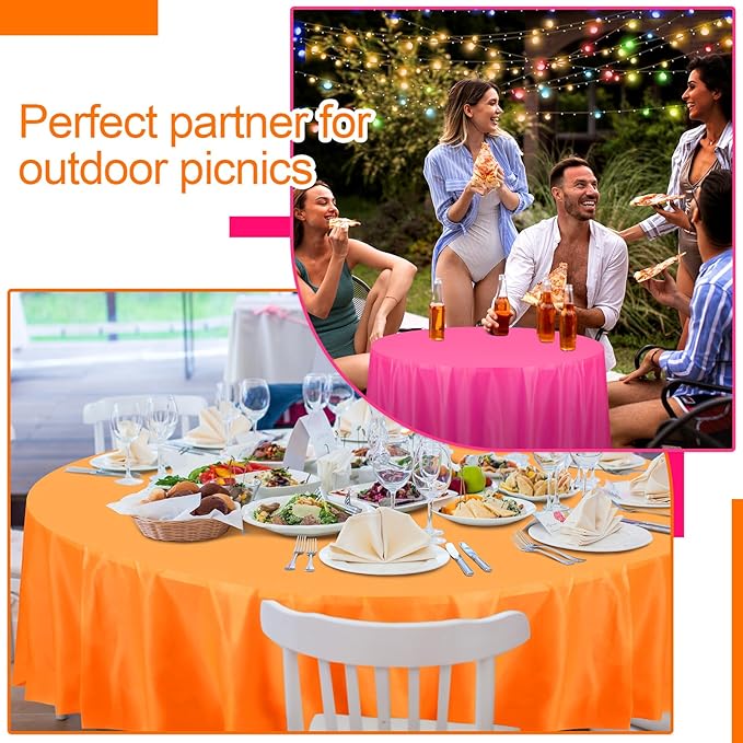 Preboun 84 Inch Large Neon Tablecloth Disposable Plastic Round Party Table Cover Decor Assorted Color Tablecloth Circle Table Cover for Wedding Birthday Picnic Tea Party Decor(Bright Color,8 Pack)