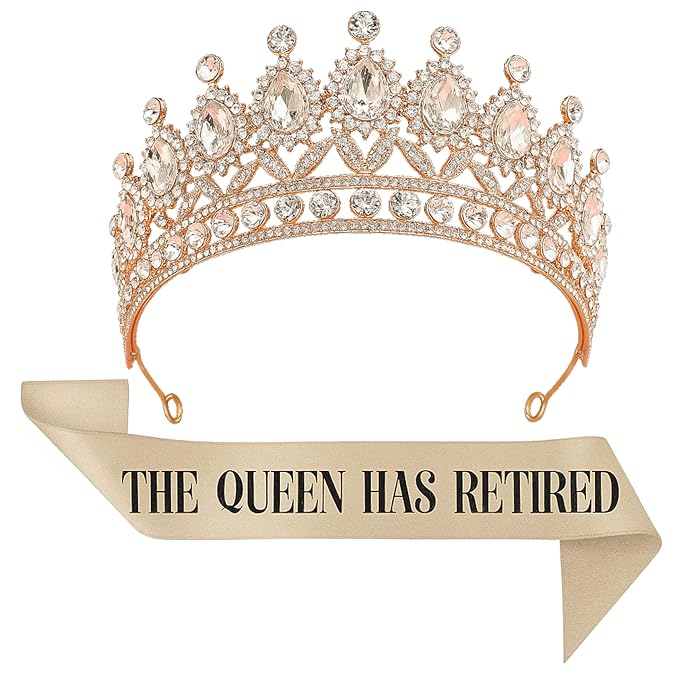 Retirement Tiara & Sash Set – “The Queen Has Retired” Crown & Sash for Parties, Events & Celebrations (Gold)