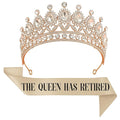 Retirement Tiara & Sash Set – “The Queen Has Retired” Crown & Sash for Parties, Events & Celebrations (Gold)