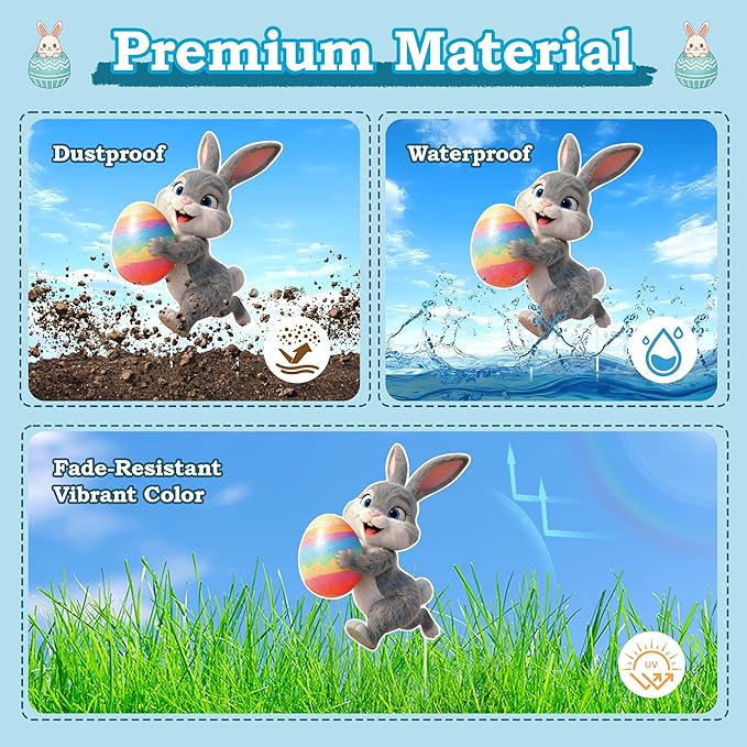 8 Pcs Easter Yard Signs with Stakes, Large Outdoor Easter Bunny Decorations in 8 Styles Featuring Cute Rabbits and Eggs, Sturdy and Waterproof Bunny Yard Lawn Garden Decor for Easter Party