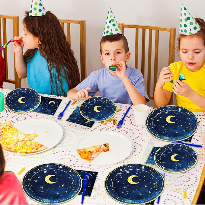 chiazllta 96 Pcs Starry Night Plates and Napkins Party Supplies Sweet theme Tableware Set Galaxy Party Decorations Favors for Outer Space Birthday Baby Shower Serves 24 Guests