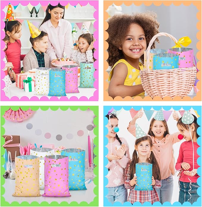 LEKOKO 50 Pcs Party Favors Bags, Cute Star Pattern Birthday Goodie Candy Bags, Plastic Party Gift Bag Bulk for Kids Birthday Baby Shower